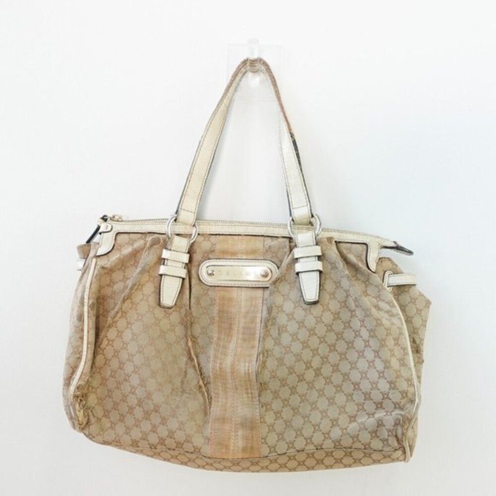 VINTAGE Celine Bag Leather Beige Tote Purse‎ Macadam Canvas Logo Monogram Y2K